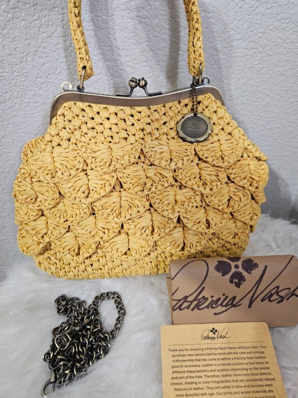 💥Patricia Nash Laureana Frame NWT💥Sunflower Yellow Raffia Kiss-Lock Satchel